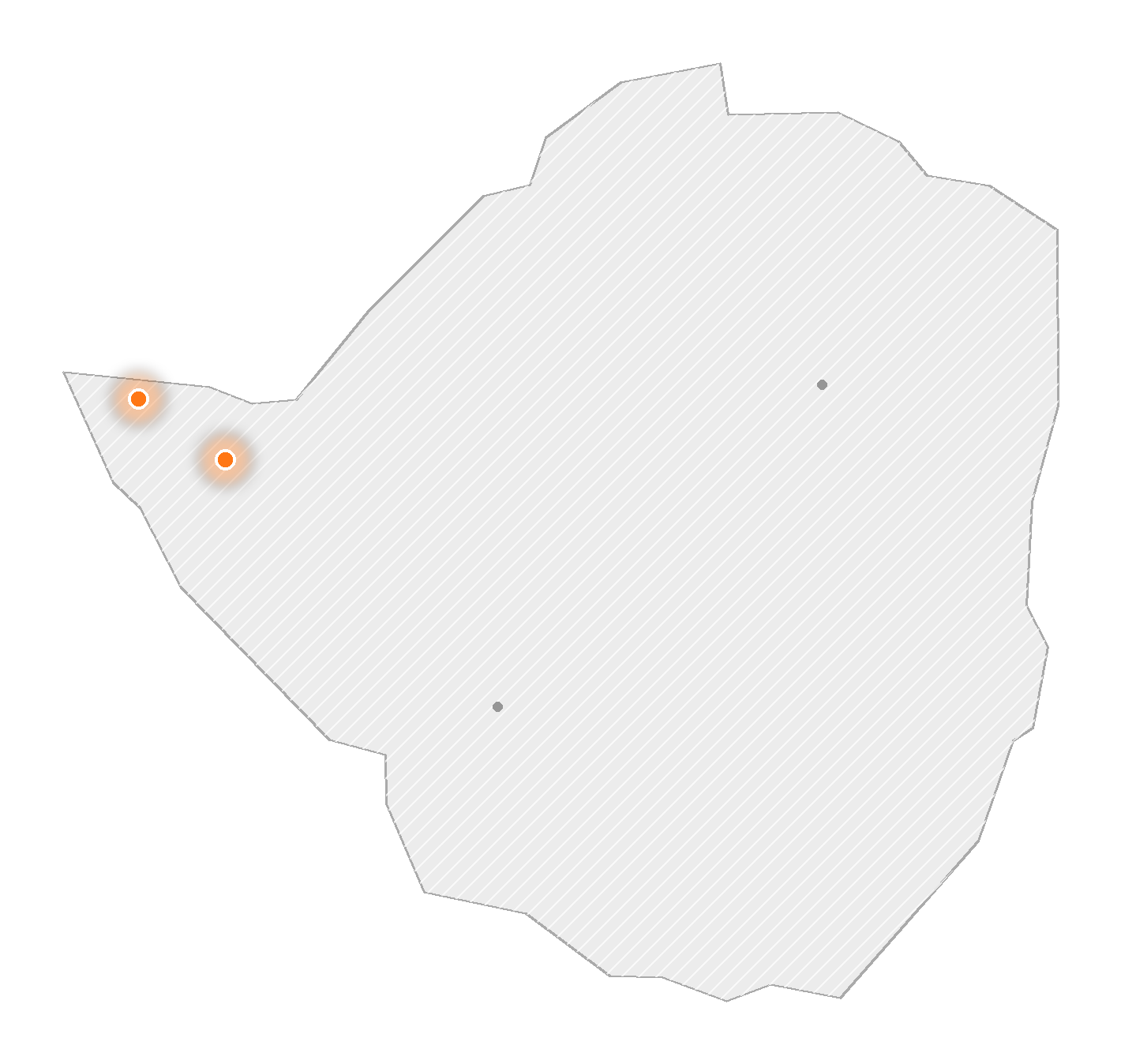 Map of Zimbabwe showing Victoria Falls and Hwange