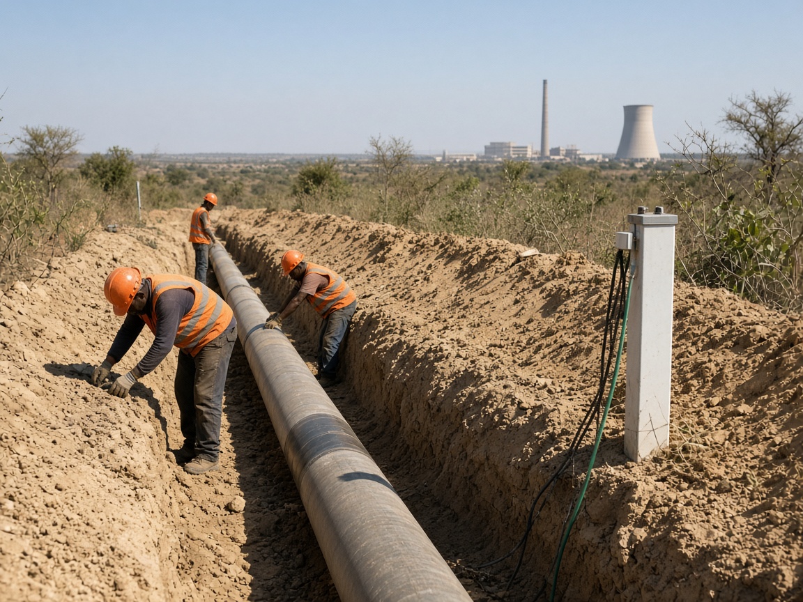 Illustrative view of pipeline installation in a trench